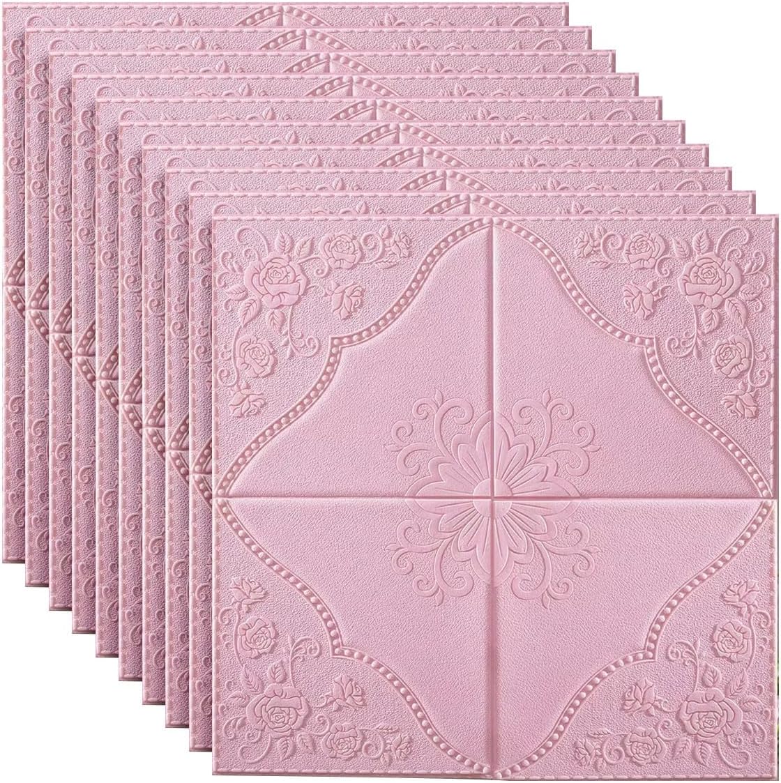 ECYC Ltd 10 Pcs 3D Wall Panels Self-Adhesive Interior Wall Ceiling Tiles Flower Textured Wall Panels for Living Room Bedroom TV Background, 27.56x27.56 Inches