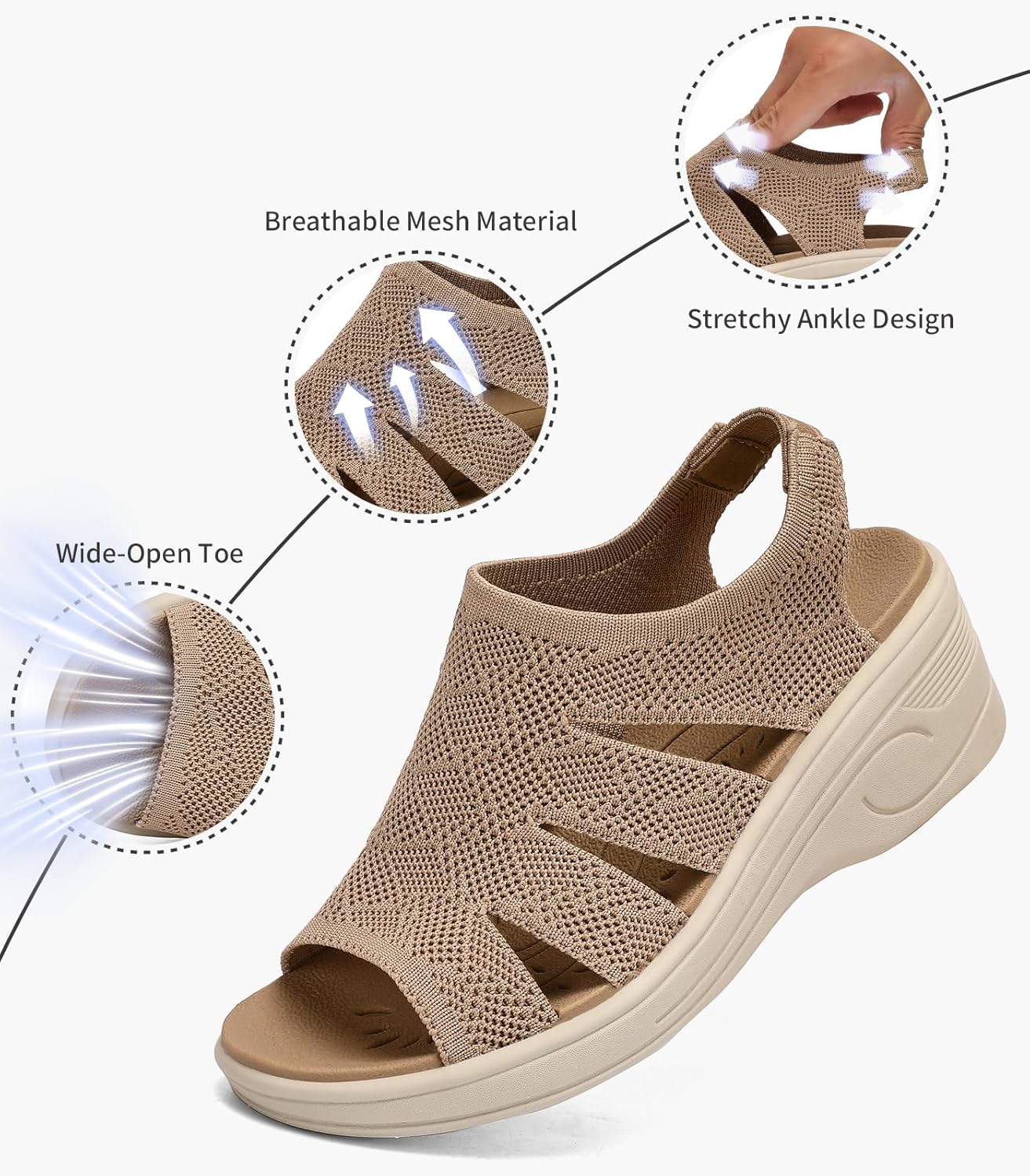 Womens Wedge Sandals Platform Walking Sandals Open Toe Ankle Elastic Strap Casual Comfortable Summer Dressy - Image 4
