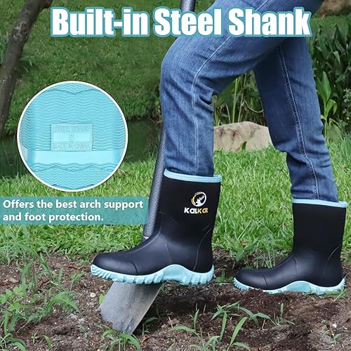 Miniatura 3 de Kalkal Botas de goma para mujer, de neopreno de 0.236 pulgadas, impermeables, aisladas, con vástago de acero, pantorrilla ancha, botas de caza para