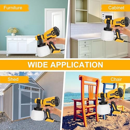 Miniatura 7 de Pulverizador de pintura: pistola eléctrica de pintura HVLP de alta potencia de 700 W con ancho de pulverización ajustable, 4 boquillas y 3 patrones,