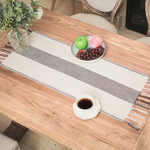 Miniatura 10 de Camino de mesa rústico de granja de 120 Iches largo estilo arpillera de 13 x 120 pulgadas, camino de mesa trenzado hecho a mano con borlas para