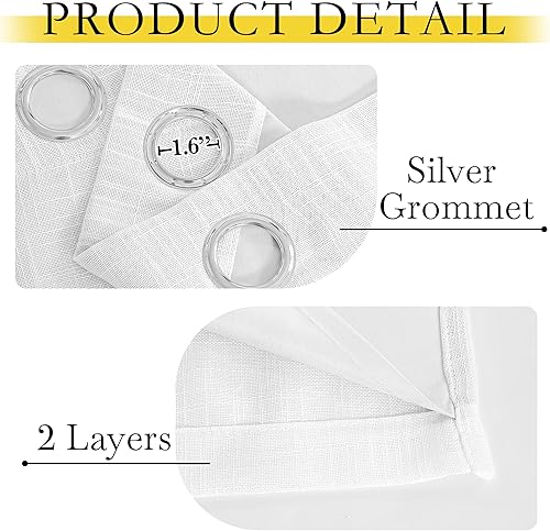 Miniatura 5 de NICETOWN Cortinas de lino 100% absolutamente opacas con forro blanco con aislamiento térmico, blanco, 52 pulgadas de ancho, cortinas largas de 95