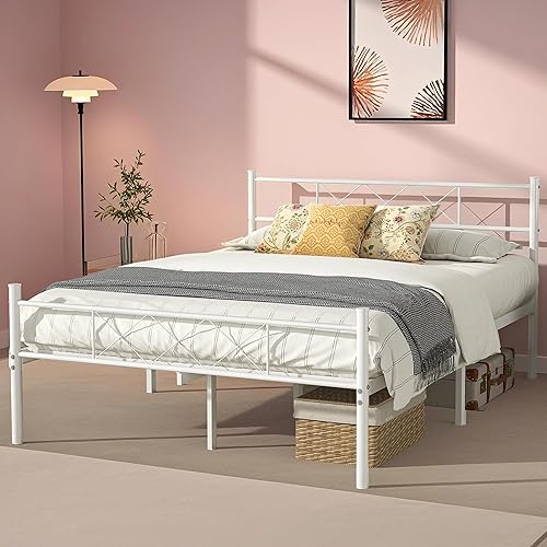 Miniatura 3 de VECELO Base de cama de tamaño matrimonial con cabecero, base de cama de plataforma resistente con listones de metal fuertes, no necesita somier,