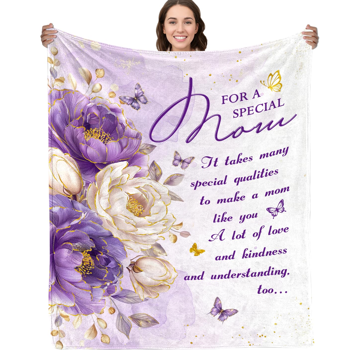 Shaeotek Flower Blanket Gifts for Mum, Flower Theme Gifts for Women, Flannel Blanket from Daughter Son on Mom's Birthday, Mothers Day, New Year 50×60 IN