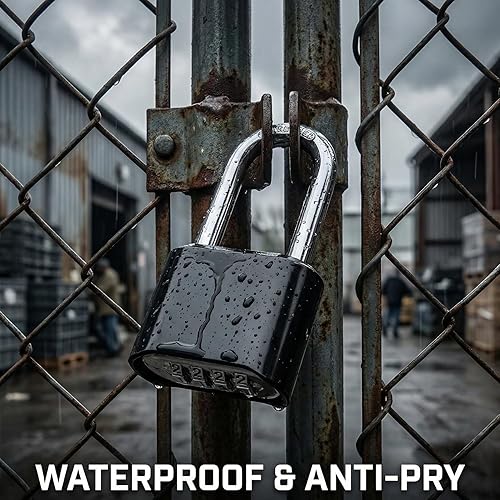 Miniatura 6 de Hiceeden Paquete de 2 cerraduras de combinación de 4 dígitos resistentes, candado largo impermeable con grillete, cerradura de aleación de zinc