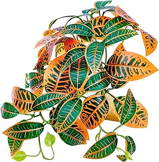 Woyrise Reptile Plants for Terrarium Decor, Ball Python Tank Accessories fit Bearded Dragon Crested Leopard Gecko Lizard Chameleon Snake Frog Tortoise Hermit Crab - Fake Codiaeum Variegatum