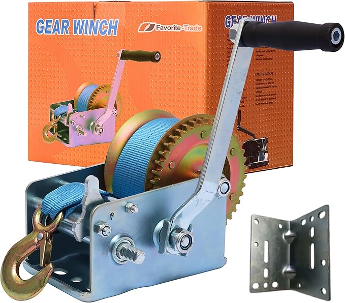 Amazon.co.jp ボートウインチストラップ フック付き 3200ポンド ATV 高耐久 ハンドクランク ウインチ 最高のボート