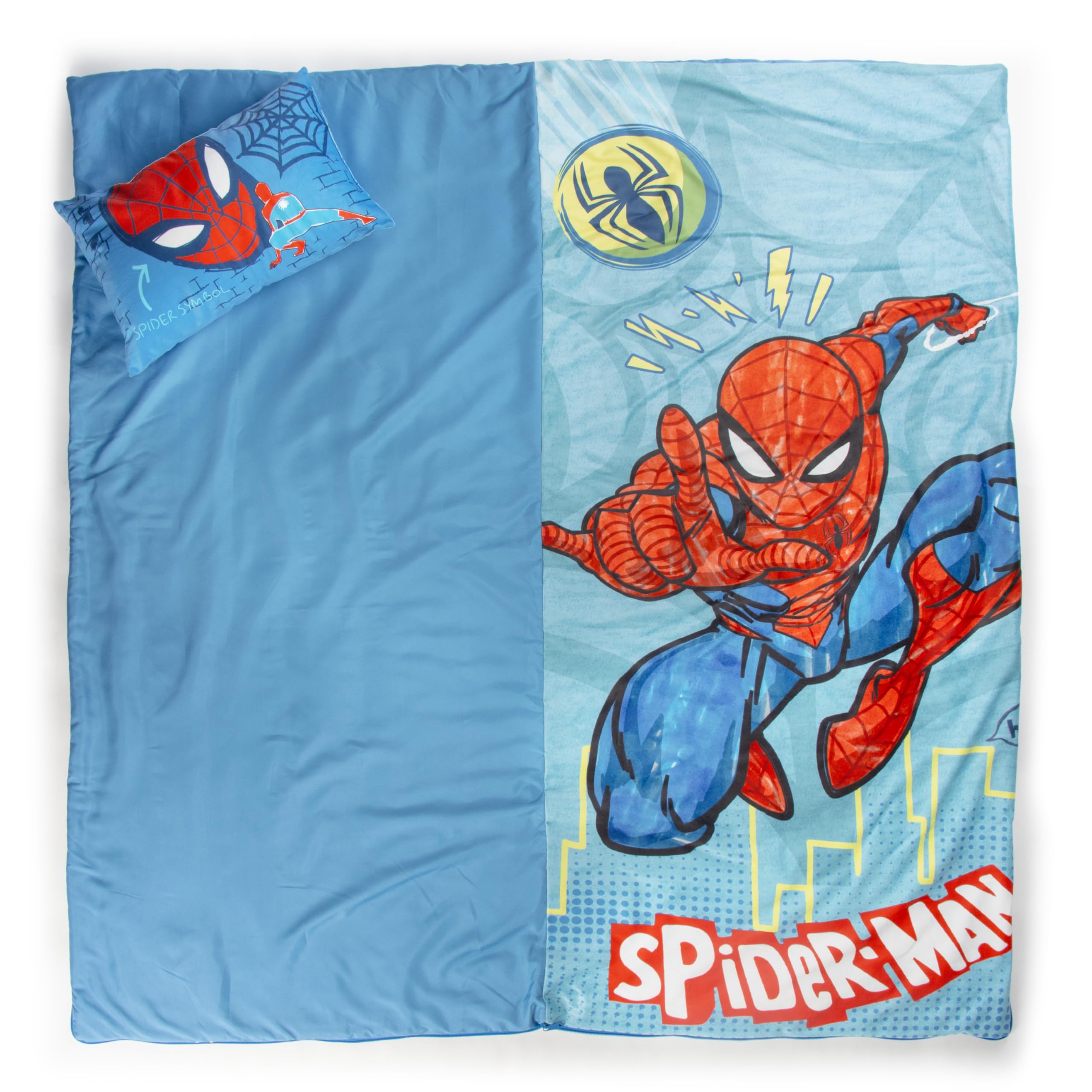 Set De Almohada Y Manta Marvel Superheroes - Saco De Dormir Infantil Para Fiestas Pijamas, Viajes O Camping