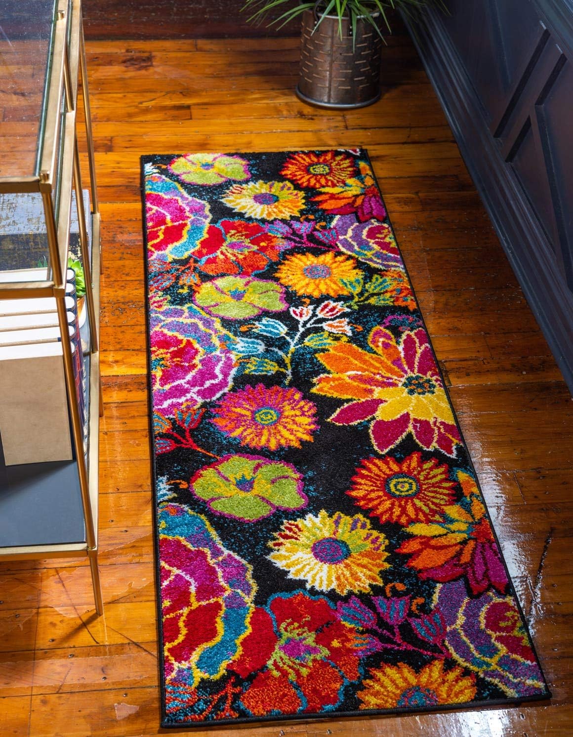 Unique LoomLyon Collection Area Rug - Kennedy (2' x 6' 1" Runner, Black/ Green)