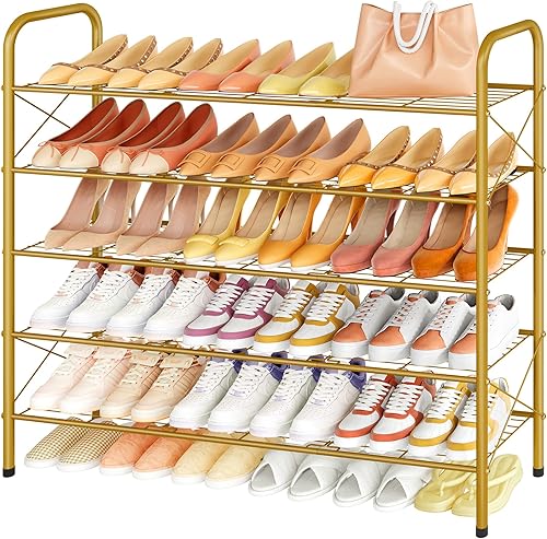 Miniatura 16 de Hoctieon Zapatero de 2 niveles para armario, zapatero de malla duradera, estante de zapatos de entrada, organizador de almacenamiento de zapatos