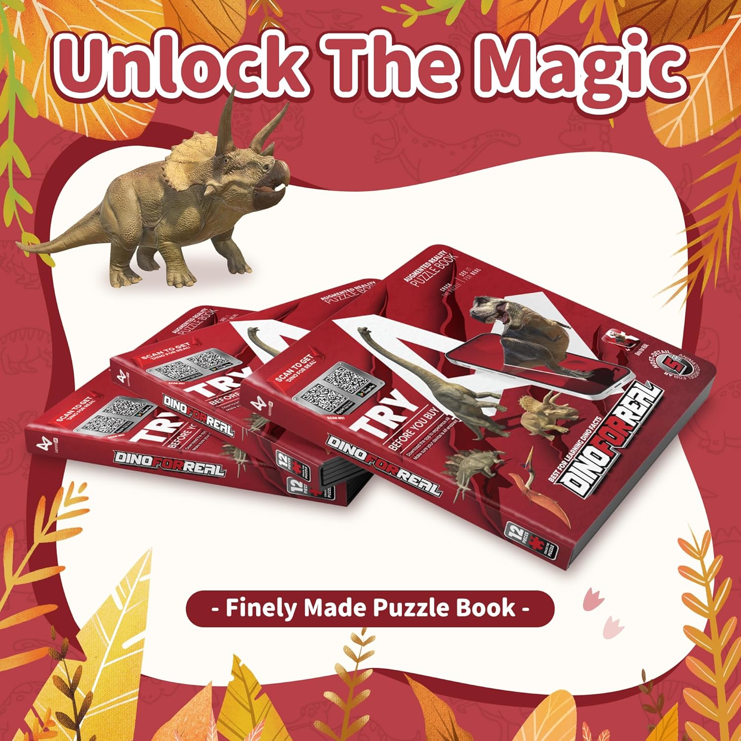 MINDNOOK 3D Dinosaur Augmented Reality (AR) Cards with Free App, 5 in 1 Interactive STEM Learning Games for Kids Ages 3+, Educational Toys for Home & School, Works on Phones & Tablets