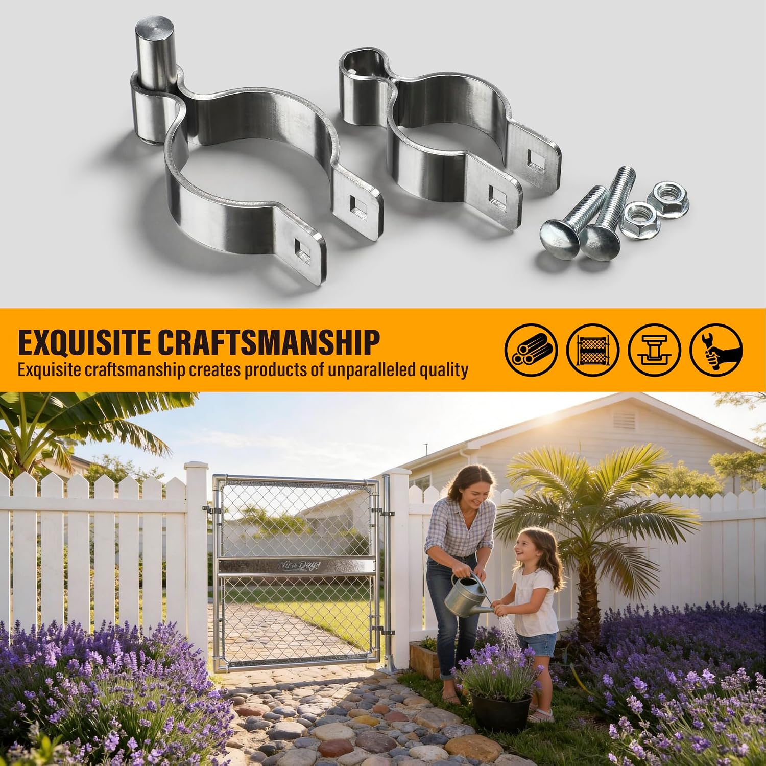 2 Pack 2-3/8" x 1-5/8" Chain Link Fence Gate Hinge, 304 Stainless Steel Heavy Duty Male Female Post Hinges with Bolts and Nuts