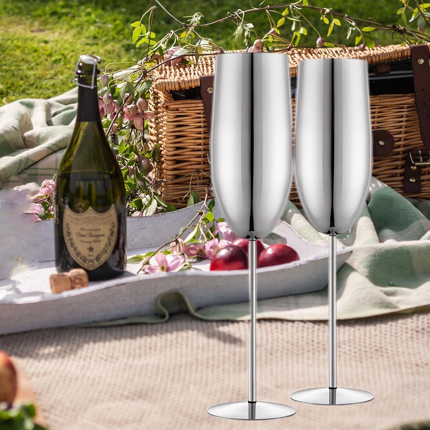 Champagne Glasses Set of 2 Stainless Steel Champagne Flutes Wedding Gifts for Bride 8.5 oz Unbreakable Champagne Glasses for Party Wedding Christmas Anniversary Brithday - Image 7