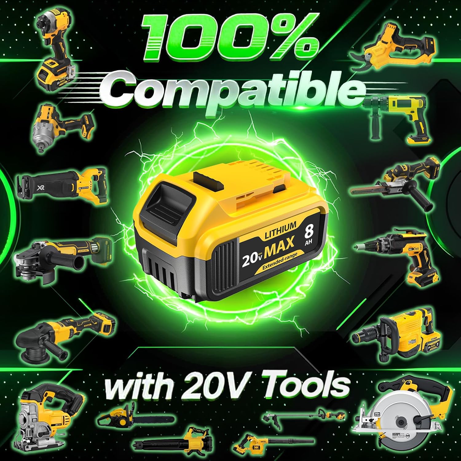 6 Packs 8000mAh DCB206 Replacement for Dewalt 20V Max Battery Lithium ion Compatible with Dewalt Battery DCB201 DCB203 DCB204 DCB205 DCB206 DCB207 Series Power Tools - Image 6