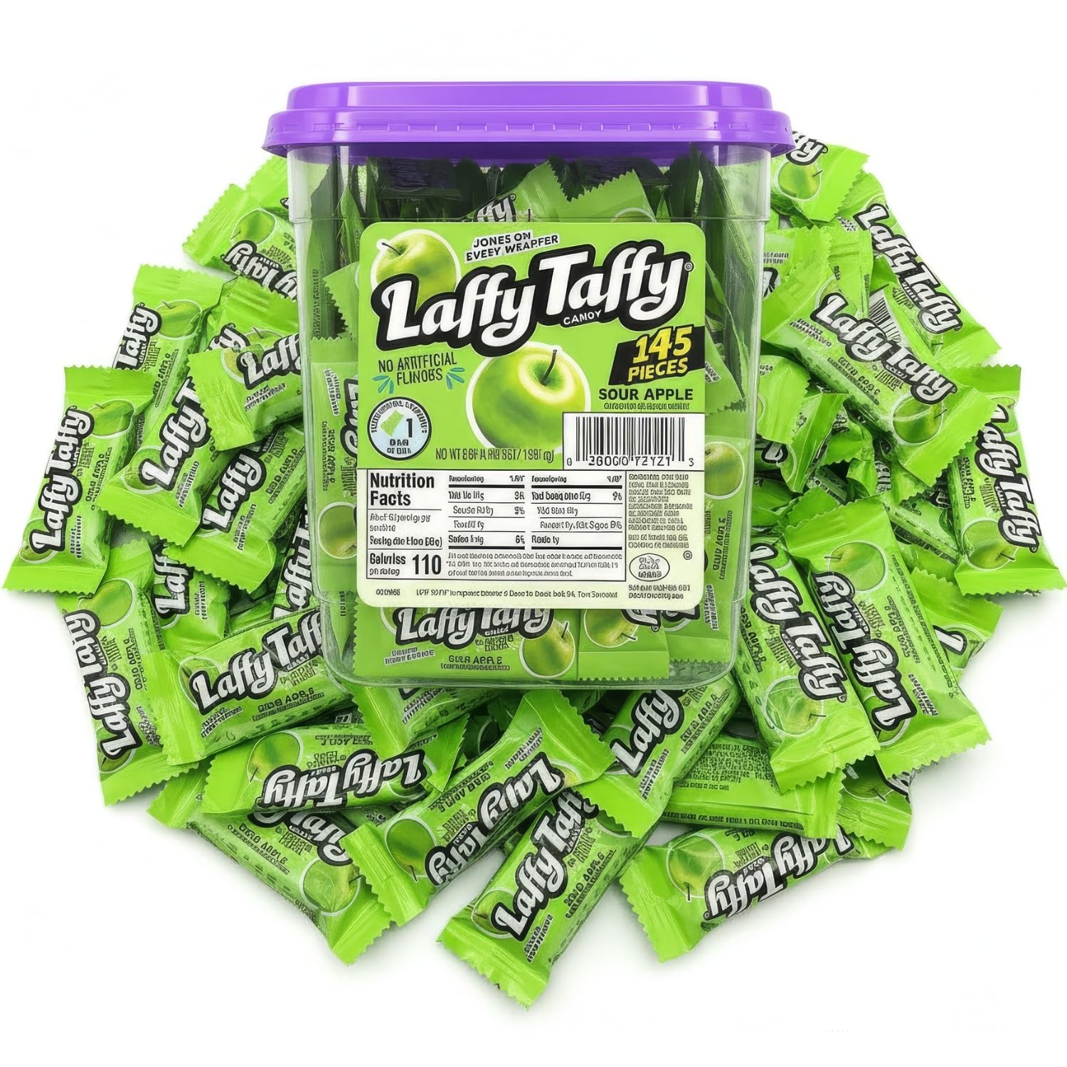 Laffy Taffy Sour Apple Mini Bars Bulk Candy Tub 145 Ct | Individually Wrapped Chewy Fruit Candy, Party Favors, Office Snacks, Classroom Treats, Sour Apple Flavor Candy Bucket for Kids & Adults