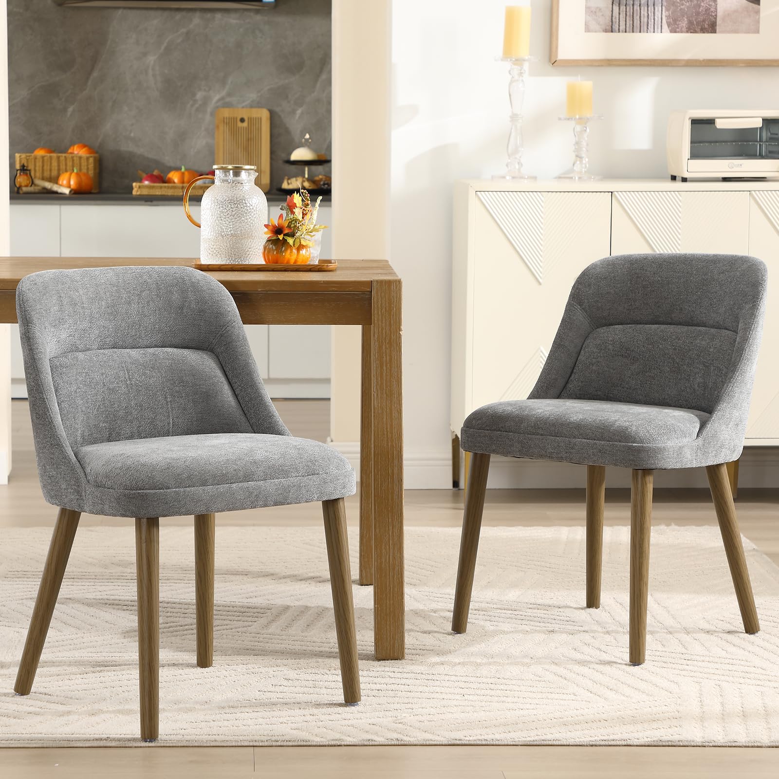 Lot de 2 Chaise de Salle à Manger Confortable, Coussin Matelassé, Gris