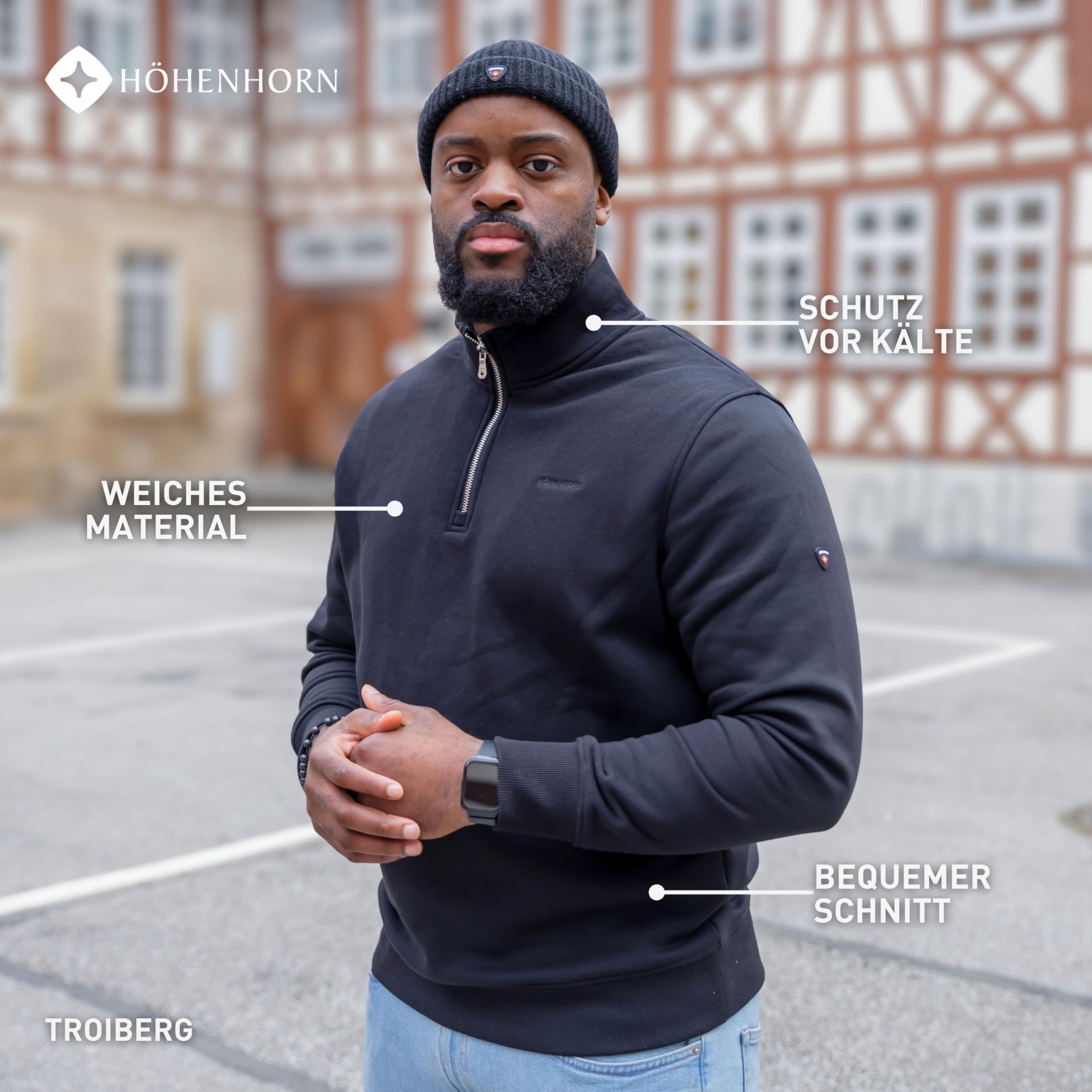 Höhenhorn Troiberg Sudadera con Cremallera de 1/4 para Hombre, Troyer con Cuello, Azul, 3XL, Azul, 3XL