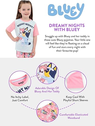Bluey Pajamas | Night Night Girls Short Pajama Set | Girls Pajamas For Summer | Pink(Short Sleeve,3)