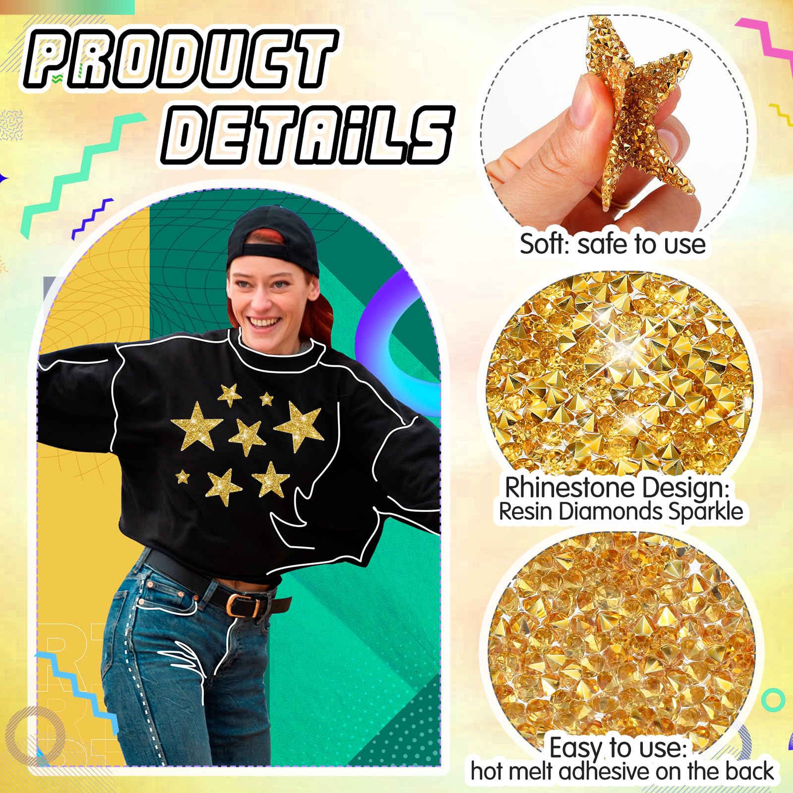 Lot De 24 écussons Thermocollants En Forme D'étoile Dorée à Paillettes Pour Vêtements, Jeans, Sacs, Chapeaux (4 Tailles