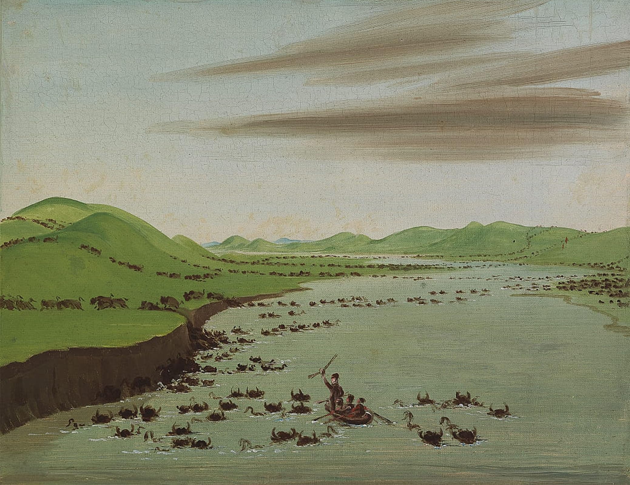 ARTXLXXBN Famous Painting Art Wall Decor Abstract Art Picture Animal Herds Crossing the Upper Missouri by George Catlin Animal Pictures for Home Decor 60x90cm