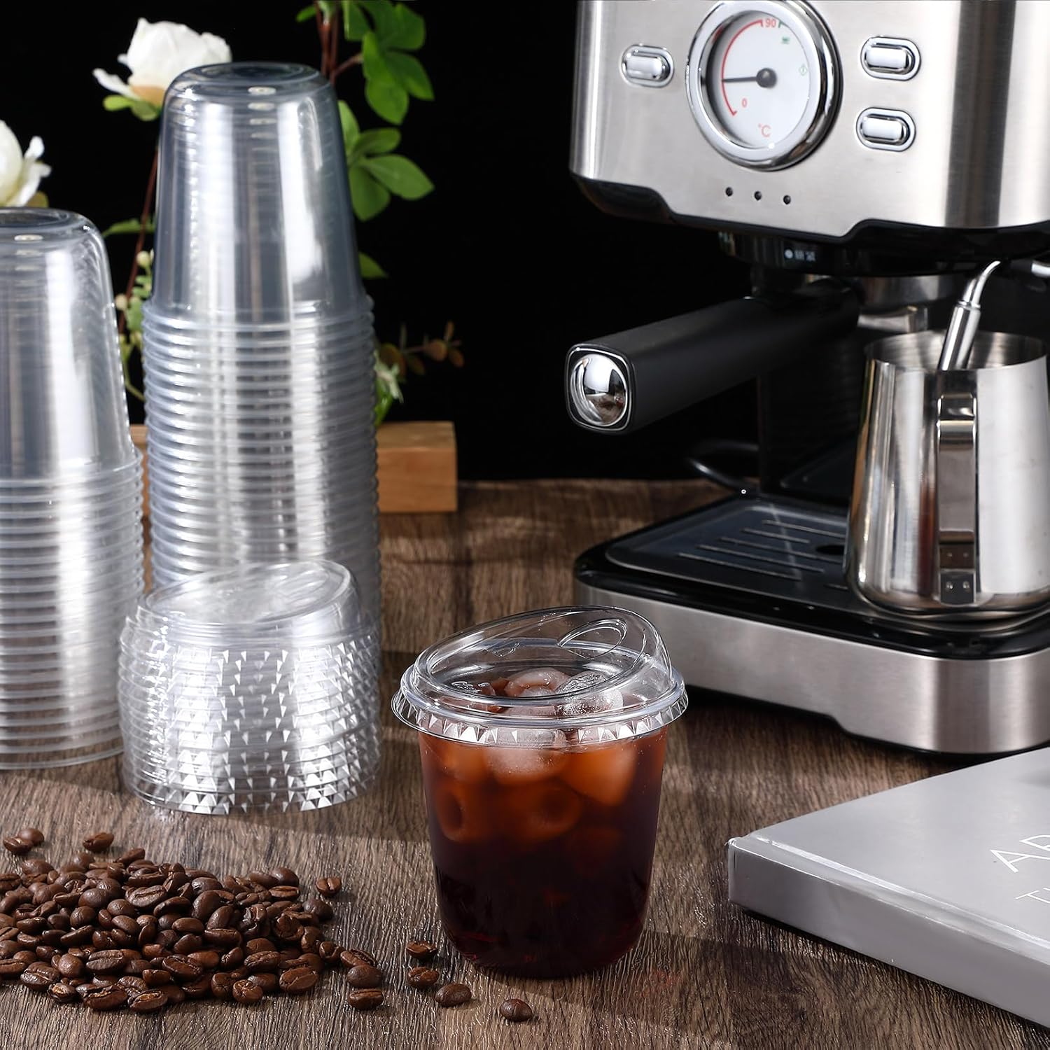50 Sets Clear Plastic Coffee Cups with Sip Lids, Disposable Plastic PET Crystal Cups for Iced Coffee, Smoothie, Cold Beverage, Drink Shops and Party Catering(Clear,12 oz) - Image 2