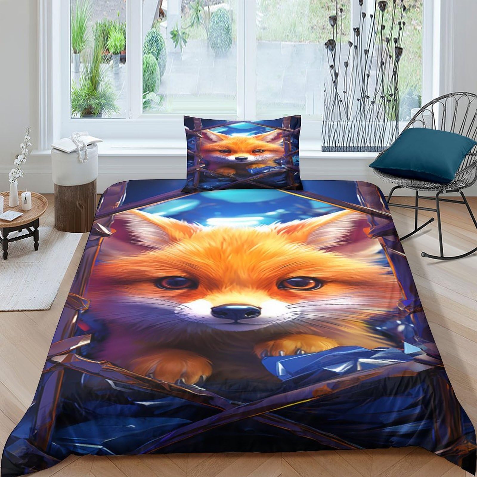 Housses de couettes lit single décoration chambre enfant imprimé fox