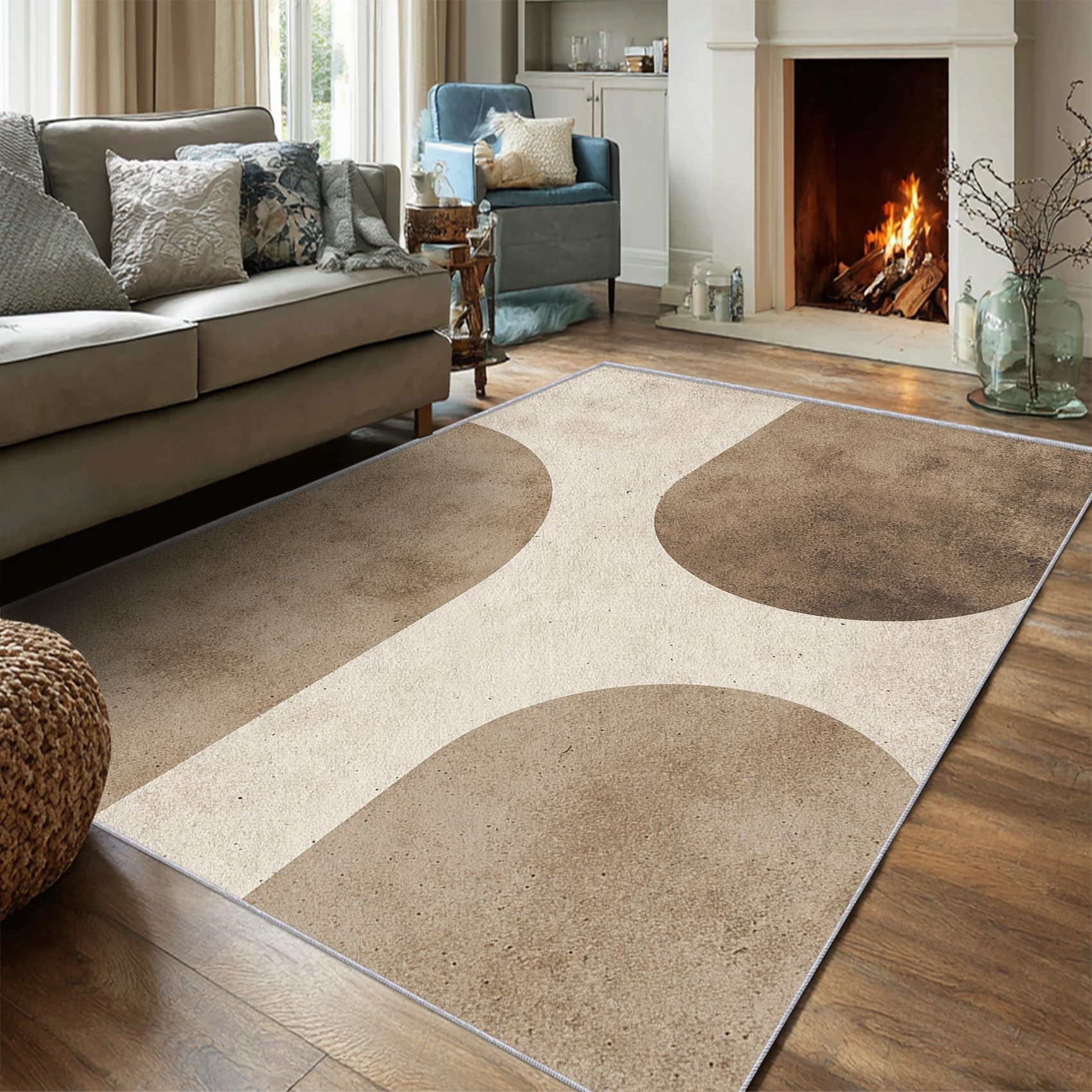 Teppich Skandinavisch Wohnzimmer 200 x 200 cm Mit Mid Century Modern Boho Geometrisch Muster, Skandinavisch Schlafzimmer Deko Bettvorleger, Kurzflor rutschfest Waschbar Teppiche Gegend