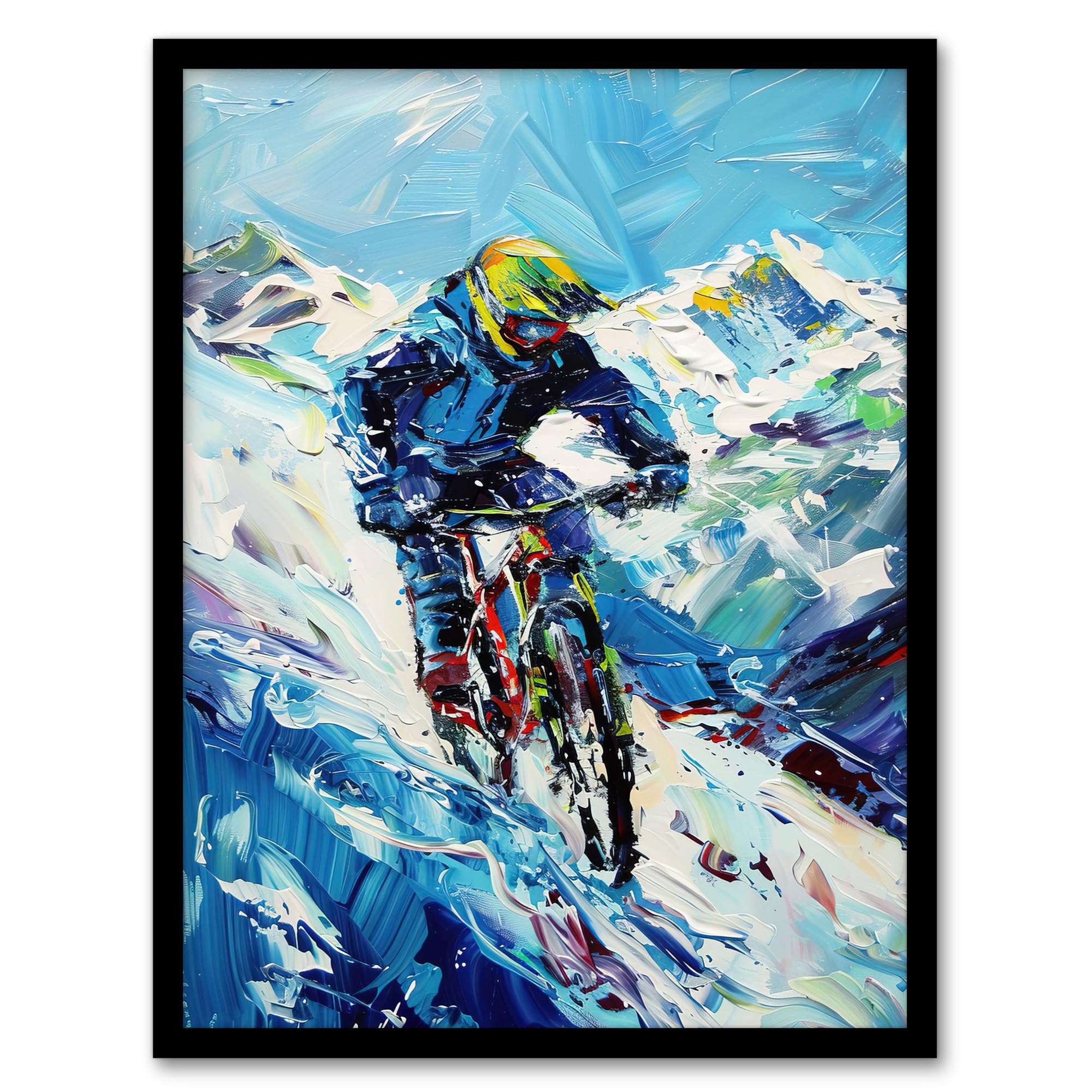 Artery8 Snow Mountain Biker Snowbike Race Sport Painting Wall Art PrintA4 Size