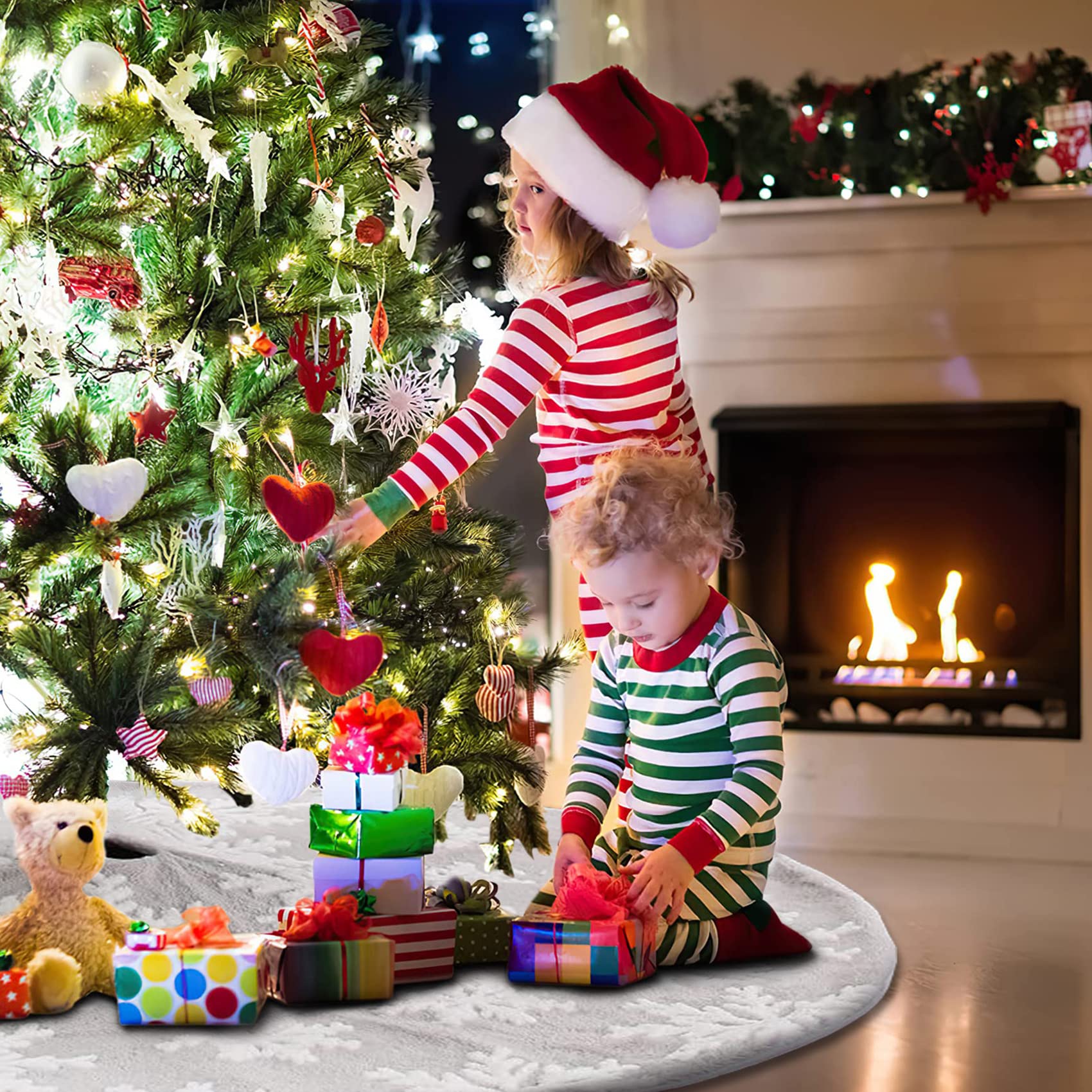 Cache-pied Sapin De Noël – Jupe En Peluche Blanche Rustique, 72x58x23.5 Cm, Style Bohème, Pour Intérieur Et Extérieur, Fêtes Et Décorations - 8
