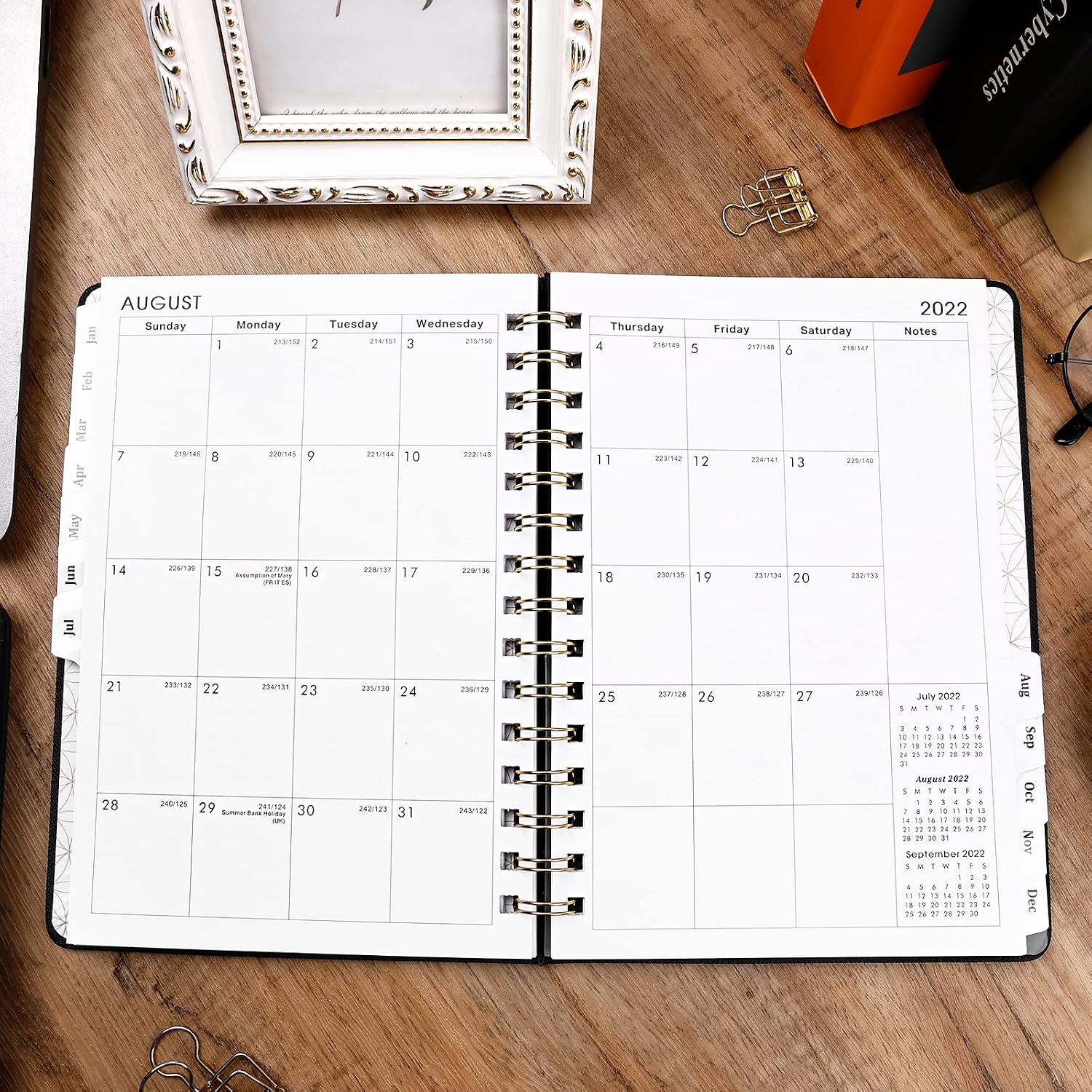 2022-2023 Planner - 2022-2023 Academic Weekly Monthly Planner with Tabs, 6.3" x 8.4", July 2022 - June 2023, Saffiano Leather with Back Pocket + Thick Paper + Twin-Wire Binding - Black