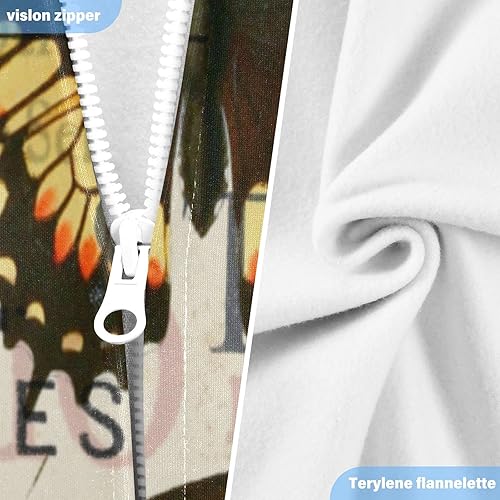 Vista 3 de ALAZA White Butterflies Watercolor Multicolored Men's Full-Zip Fleece Hoodie