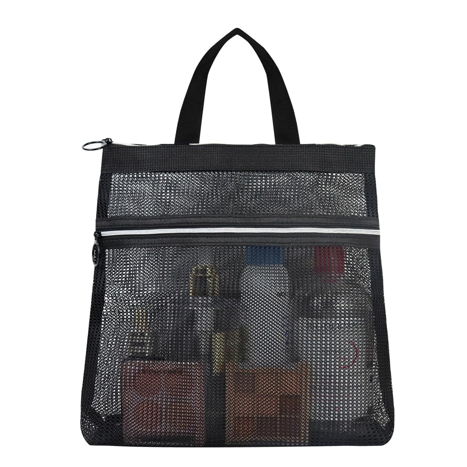 FuninCrea Mesh Shower Caddy Foldable and Portable Shower Bag with Zip Pocket Quick-Drying Mesh Toiletry Bag with Handle
