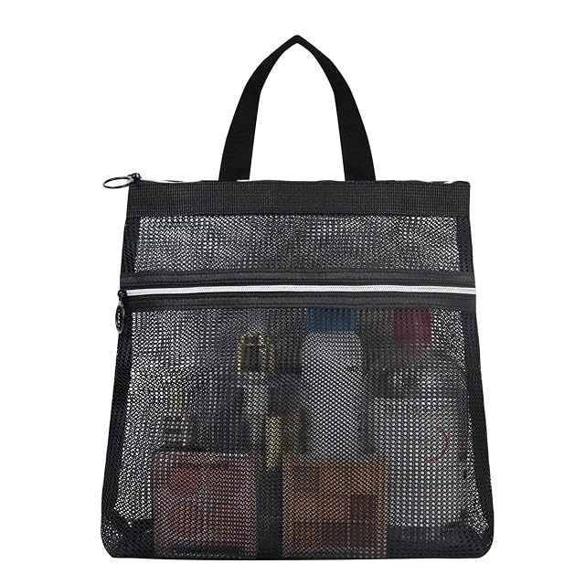 FuninCrea Mesh Shower Caddy Foldable and Portable Shower Bag with Zip Pocket Quick-Drying Mesh Toiletry Bag with Handle