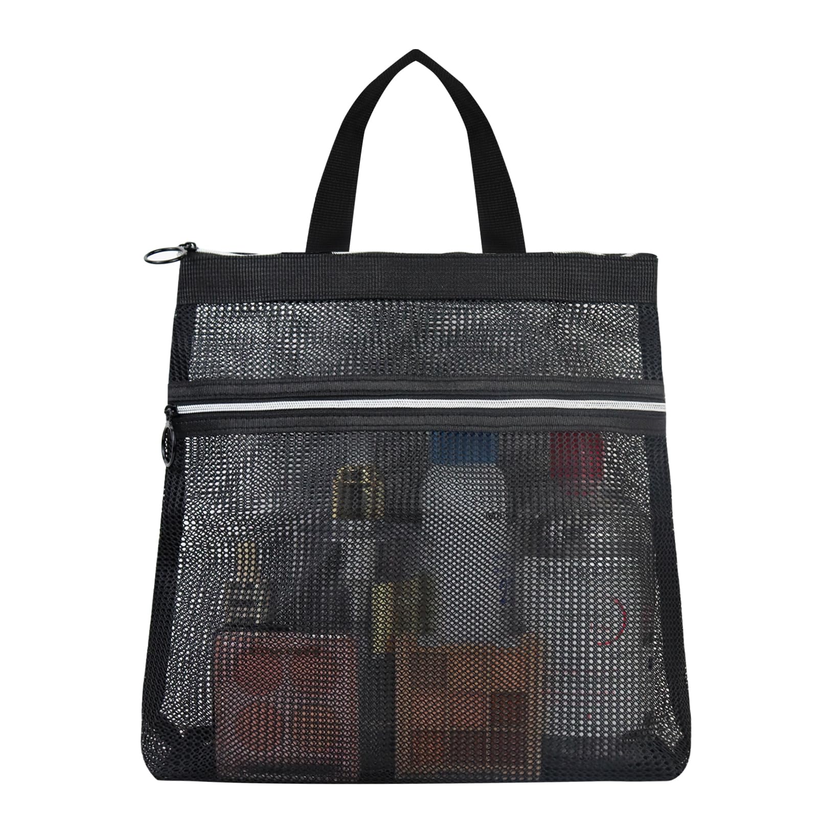 FuninCrea Mesh Shower Caddy Foldable and Portable Shower Bag with Zip Pocket Quick-Drying Mesh Toiletry Bag with Handle