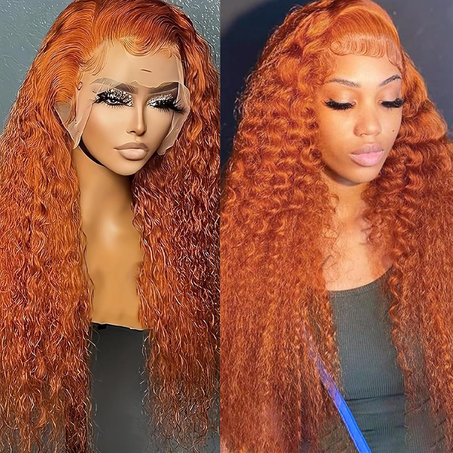 Ginger Curly Lace Front Wig 13x4 Long Deep Wave Glueless HD Lace Wig With Baby Hair Pre Plucked 250 Density Orange Synthetic Wig Dark Ginger Loose Wave Wigs For Women 26 inches