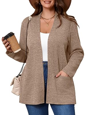 AusLook Womens Plus Size Lightweight Open Front Cardigan Long Sleeve Sweater Cover Ups Shrugs Jacket Shawls and Wraps