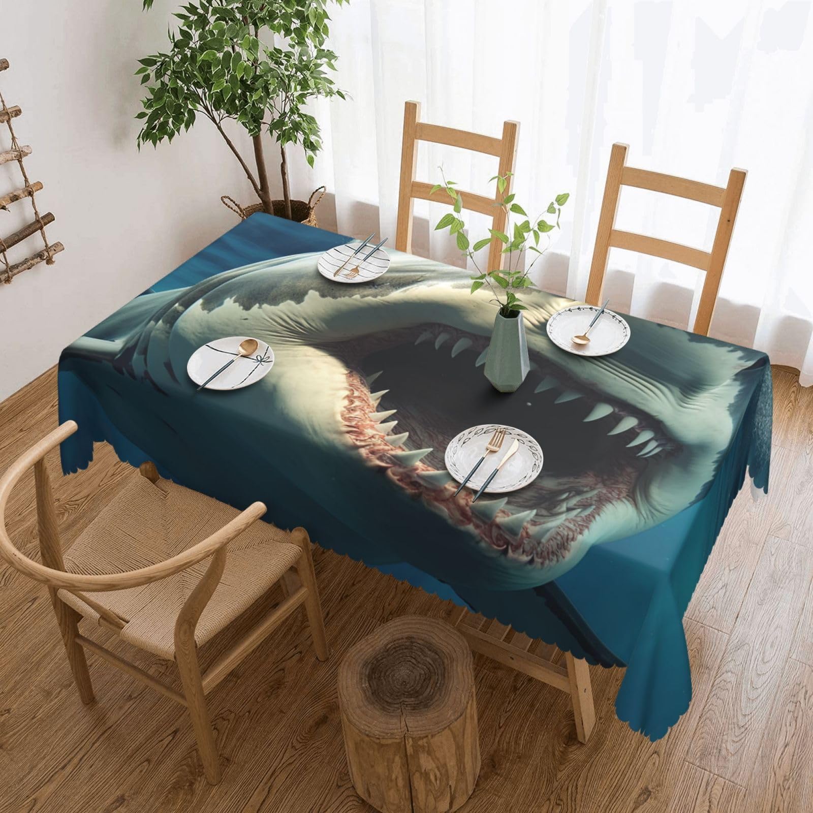 FodPand Shark Mouth Tablecloths for Rectangle Tables 54 x 72 Inch - Reusable Washable Dining Table Clothes - Stain and Wrinkle Resistant Decorative Fabric Table Cover for Wedding Party
