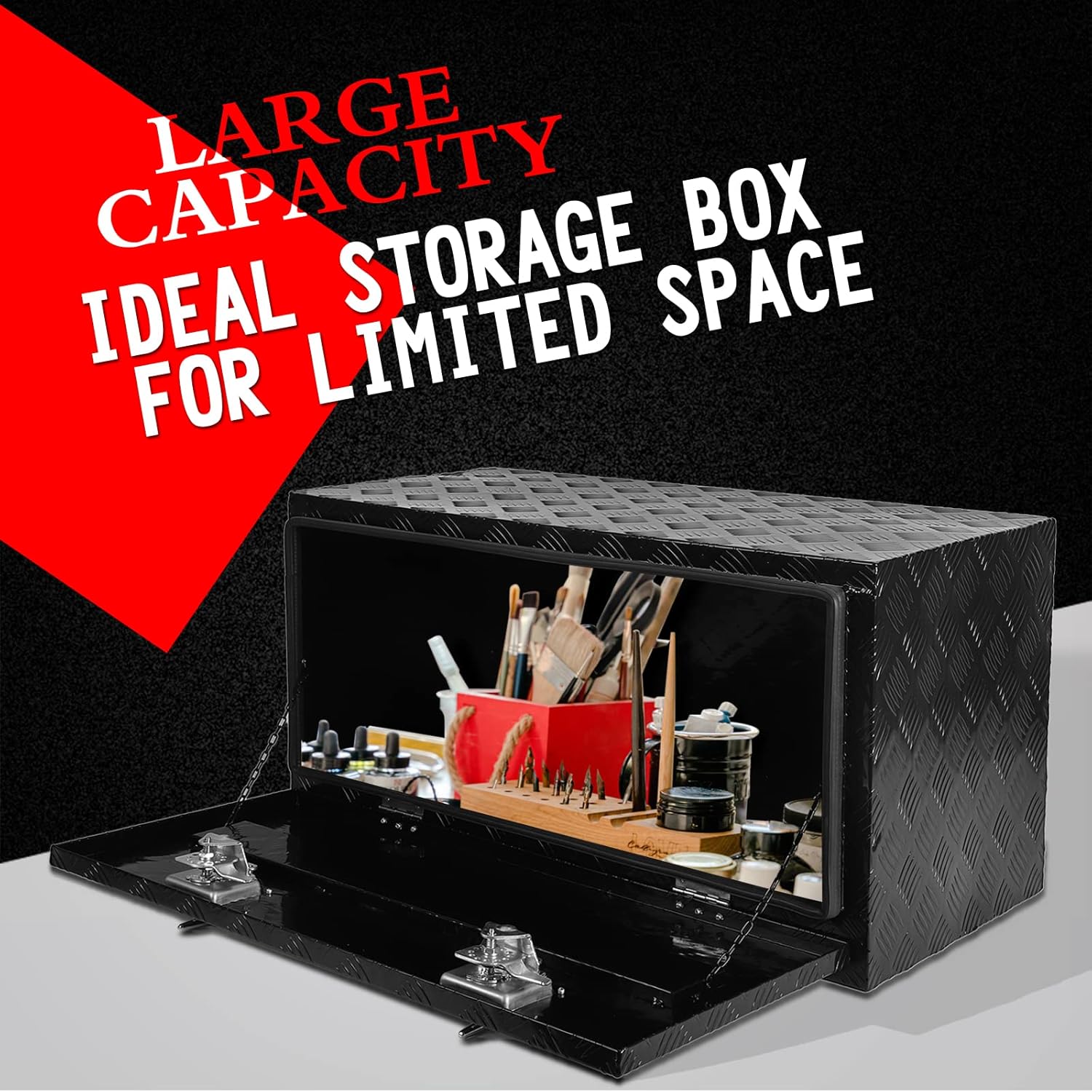 36 x 17 x 18 Inch Aluminum Truck Trailer Tool Box Pickup Underbody Truck Bed Storage Toolbox RV Trailer Organizer with T-Handle Latch Dual Lock Keys - Black