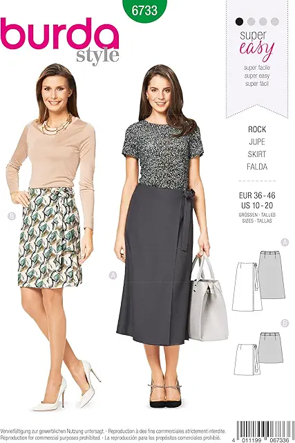 Burda 6733 Wrap Skirt Sewing Pattern - Paper Multicolored Template