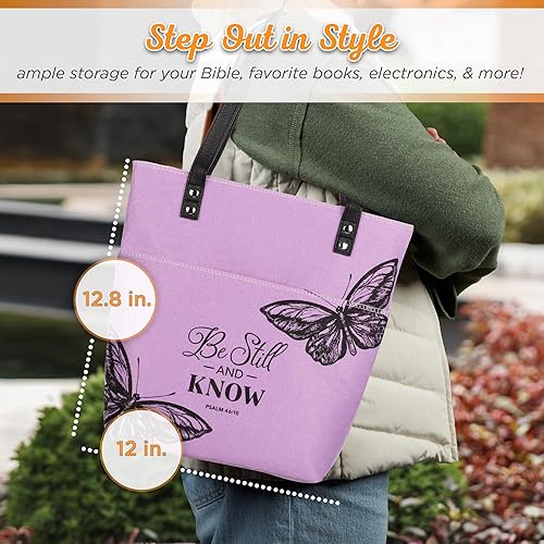 Miniatura 2 de Christian Art Gifts Bolsa de mano de fieltro y piel sintética para la Biblia, diseño de mariposa, con texto en inglés "Be Still and Know", Salmo