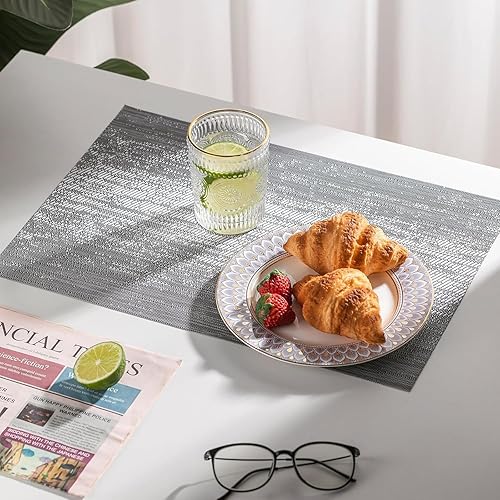 Miniatura 94 de LEXMORE Juego de 6 manteles individuales tejidos de vinilo/plástico para mesa de cocina, interior/exterior, lavables, manteles individuales lavables