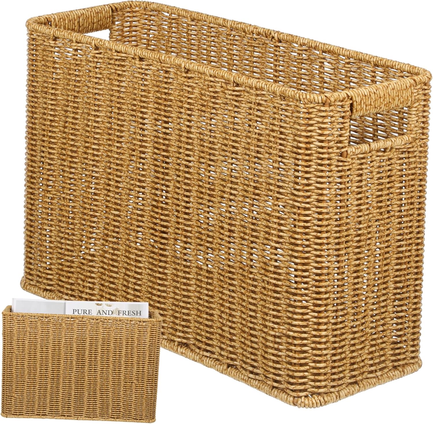 Hand Woven Decorative Storage Basket Hollow Handle Woven Sundries Organizer Natural Rattan for Home Decor for Living Room and Nursery Multi-Purpose Desktop Finishing Basket