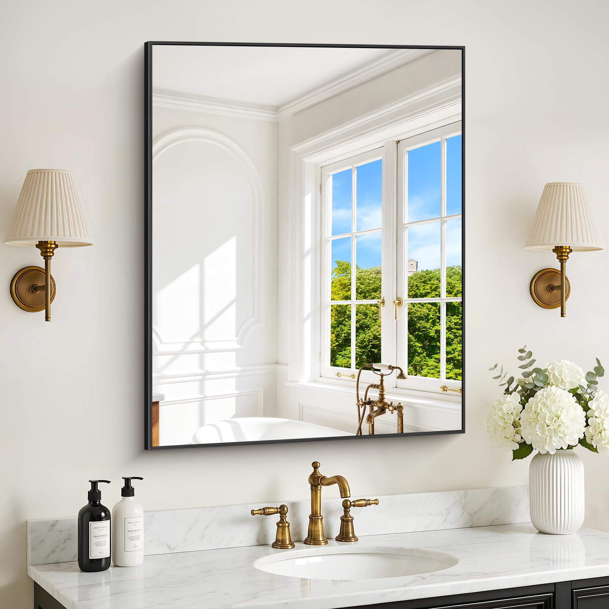 DESBING Black Bathroom Mirror for Wall, 30x36 Inch Rectangle Mirrors with Metal Frame, Modern Vanity Wall Mirror Decor for Entryway Hangs, Bathroom Living Room Horizontal or Vertical