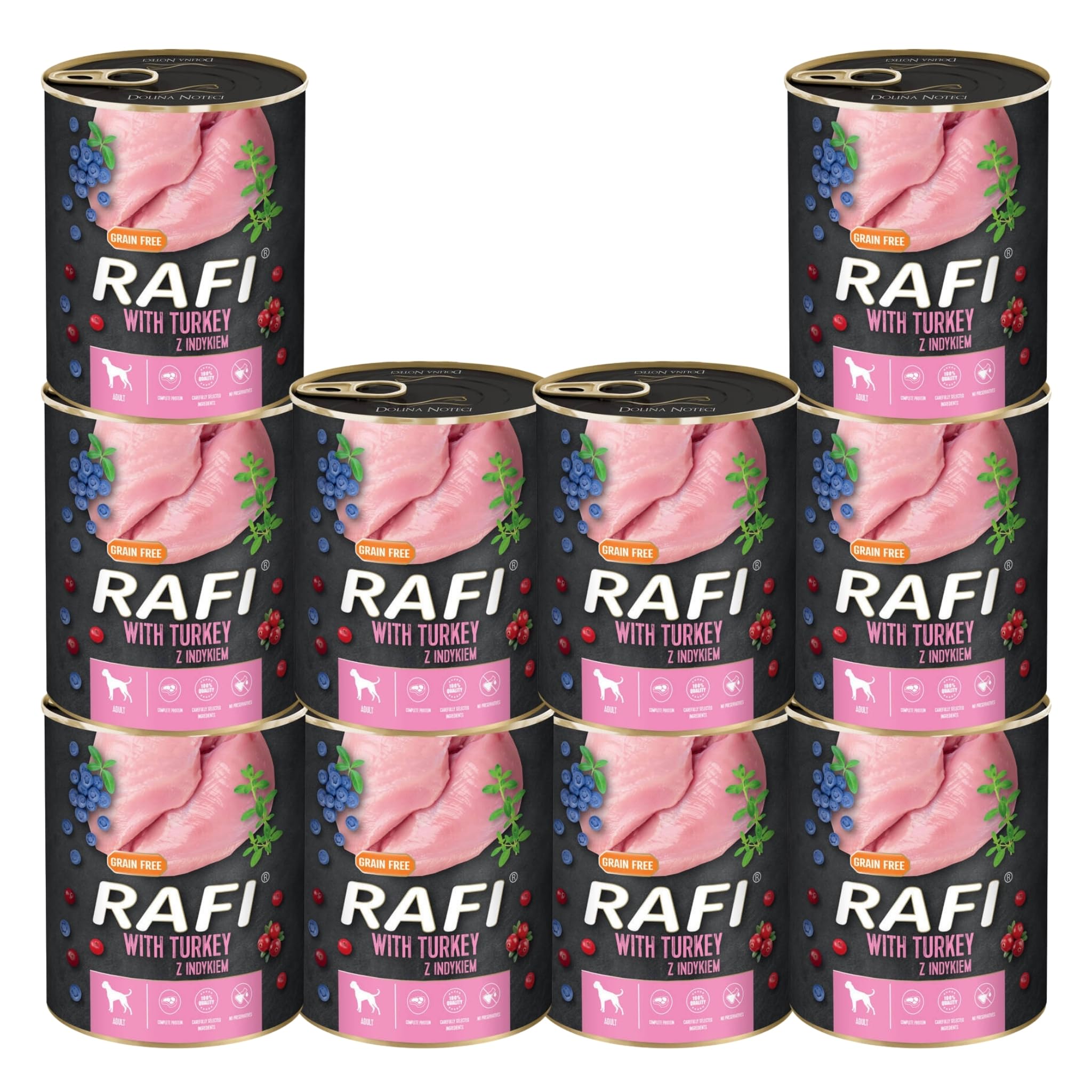 Rafi Complete Wet Dog Food with Turkey for Adult Dogs 10 x 800g Cans