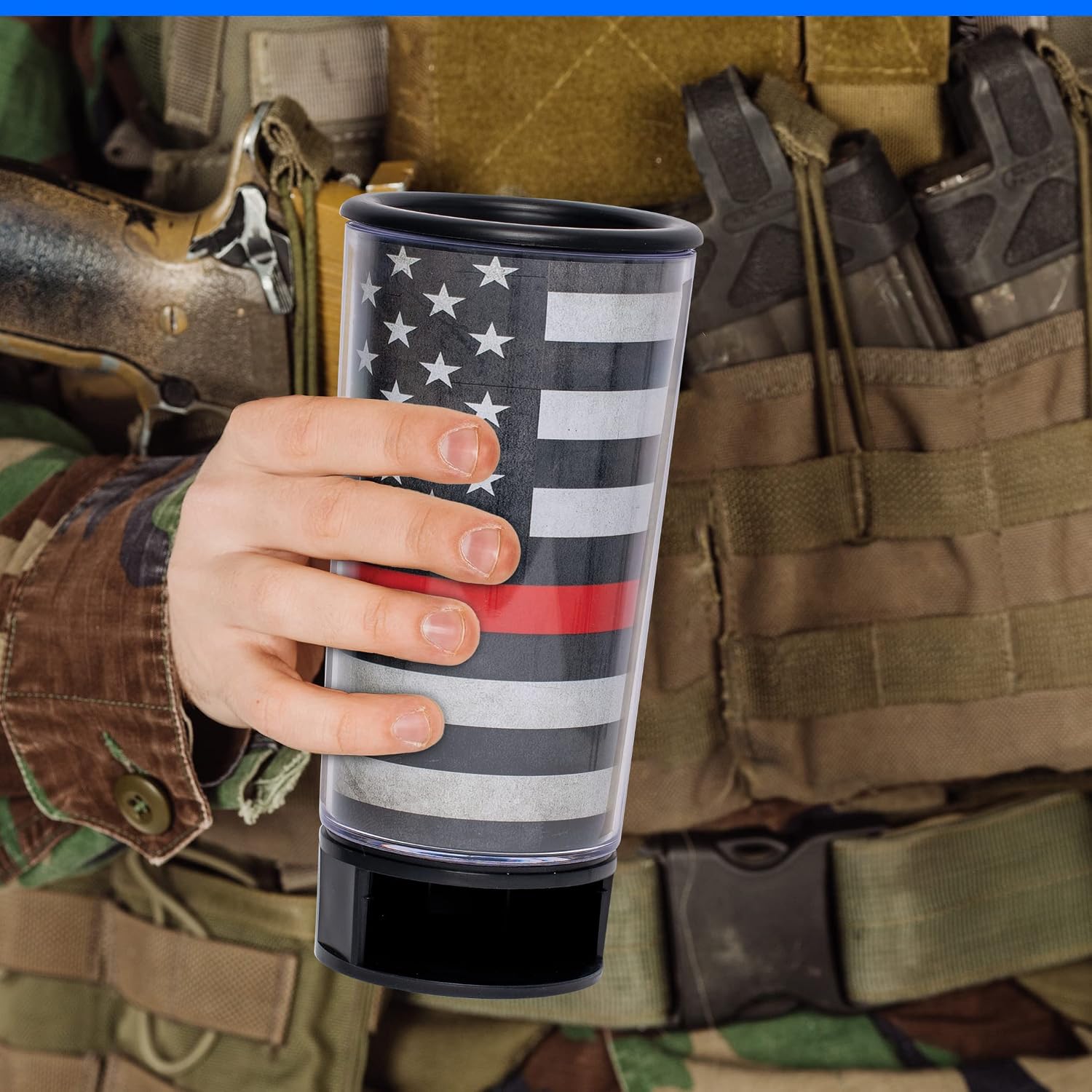 Red Lives Matter by Spit Bud - The Ultimate Spittoon for Chew - Portable Dip & Snuff Cup with Lid, Pop Tab, Spill-Proof Funnel, Can Cutter & Holder - Fit in Cup Holders - Holds 8oz - Made in USA image 2