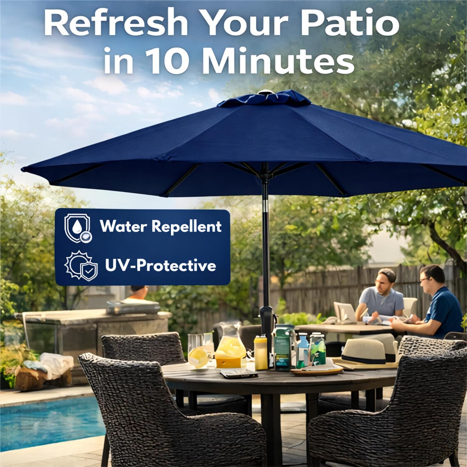 9ft Patio Umbrella Replacement Canopy 8 Ribs, UV & Fade Resistance OLEFIN Fabric Outdoor Umbrella Canopy, Umbrella Top ONLY (Royal Blue)