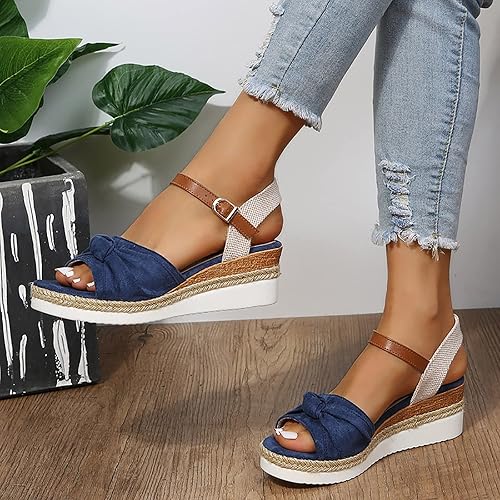 Miniatura 3 de Dheva-C Sandalias ortopédicas de cuña para mujer, puntera abierta, correa al tobillo, sandalias de plataforma, informales, con tiras bajas,