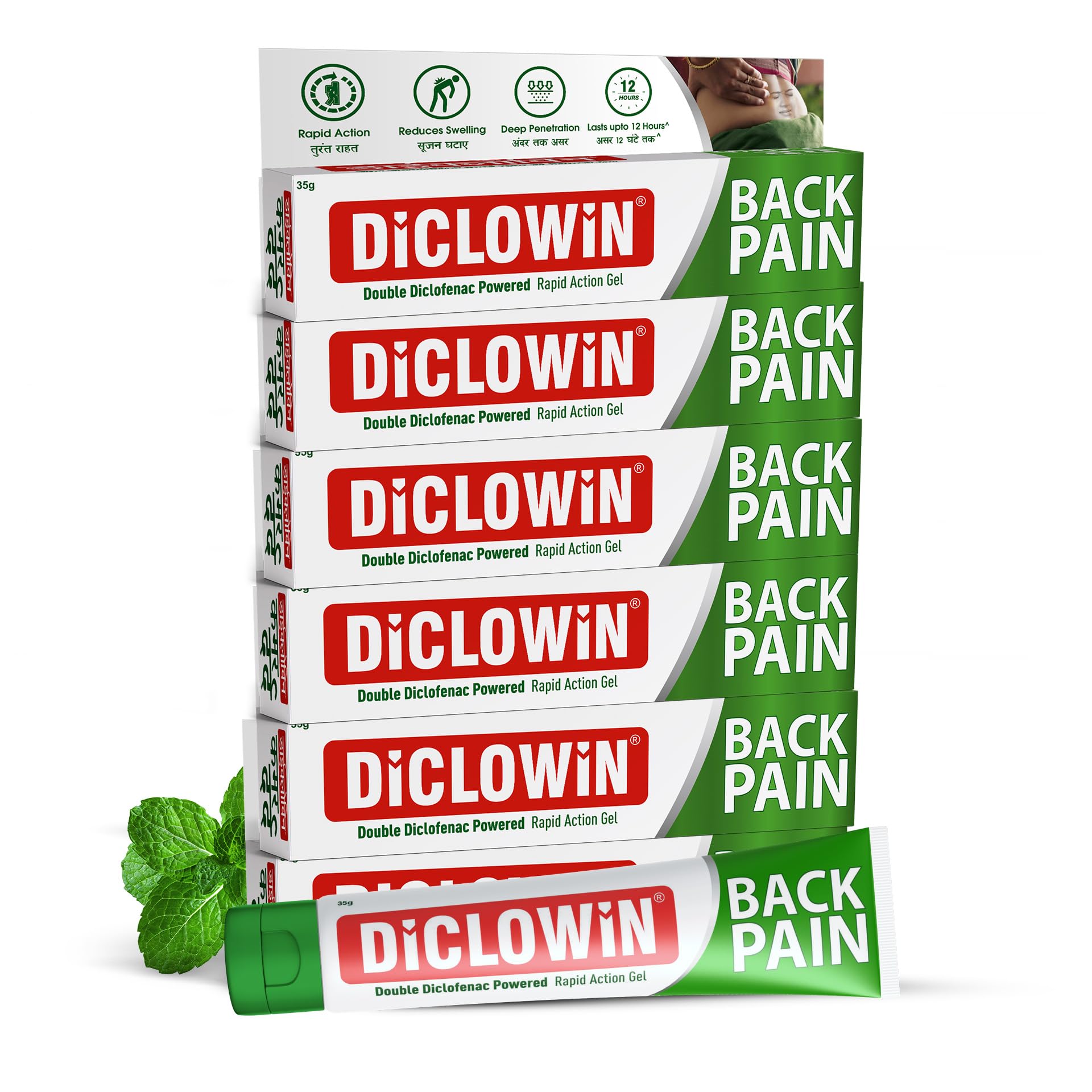 DiCLOWiN Back Pain Relief Gel (35gm x 6) | Suitable for Back, Neck & Shoulder Pain, Sports & Gym related injuries | Powerful Quattro Formulation | Non Greasy, Non Staining and Fast Absorbing-image-40