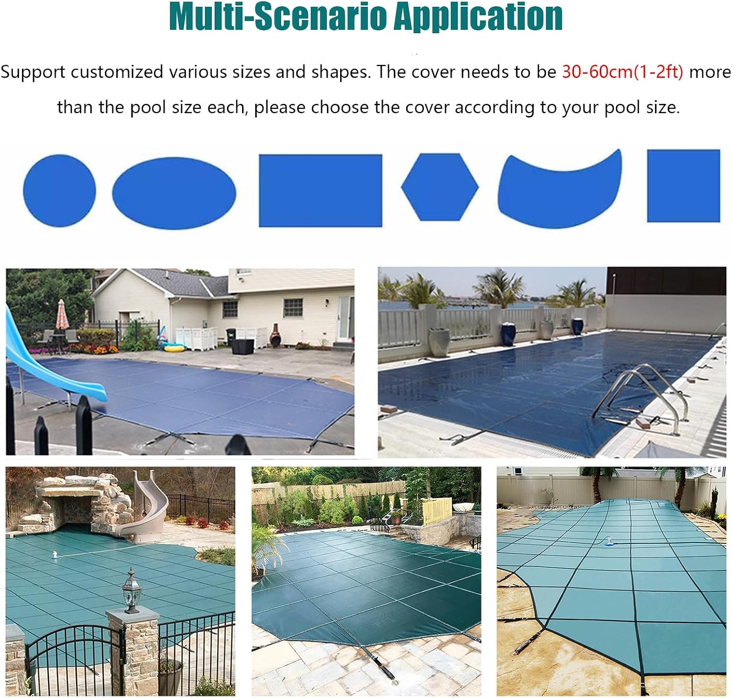High GTH Green Mesh Winter Pool Safety Cover, 6ft x 6ft (200cm x 200cm) - Durable Above-Ground Protection with Inflat Hardware for Swimming Pools image 4