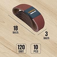 Vista 2 de POWERTEC Bandas de lijado de 3 x 18 pulgadas, banda de lijadora de óxido de aluminio de grano 120 para lijadora de banda portátil, lijado de madera